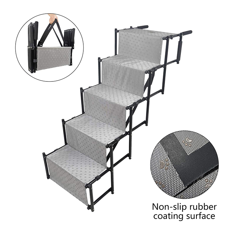 Non-slip 5 Steps Folding Pet Stairs Portable Dog Cat Ladder Metal Frame