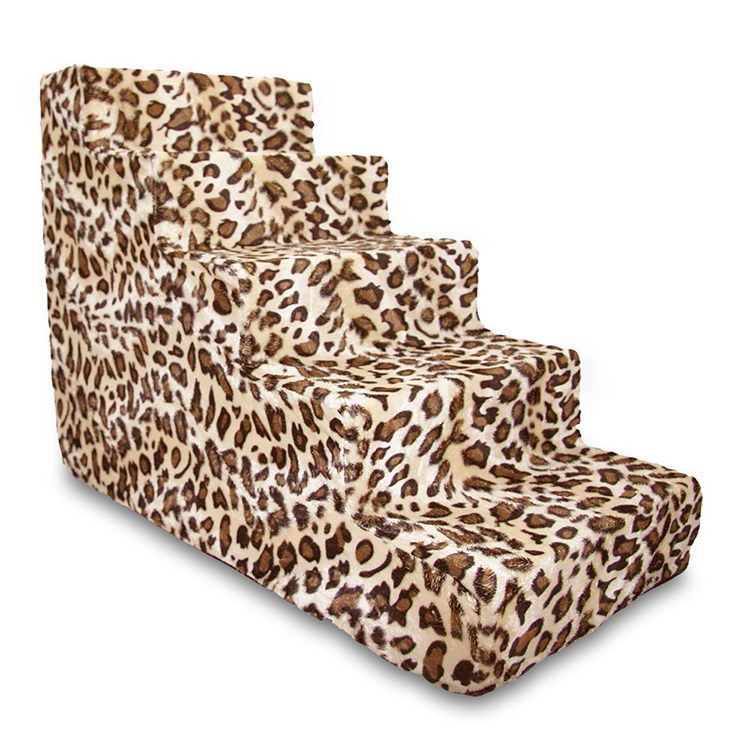 Memory Foam Pet Stairs with Removable Leopard Print Cover