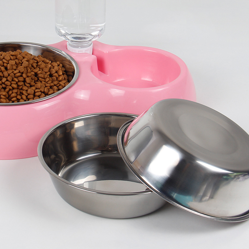 Exquisite Automatic Water Feeding Double Plastic Dog Rice Bowl 
