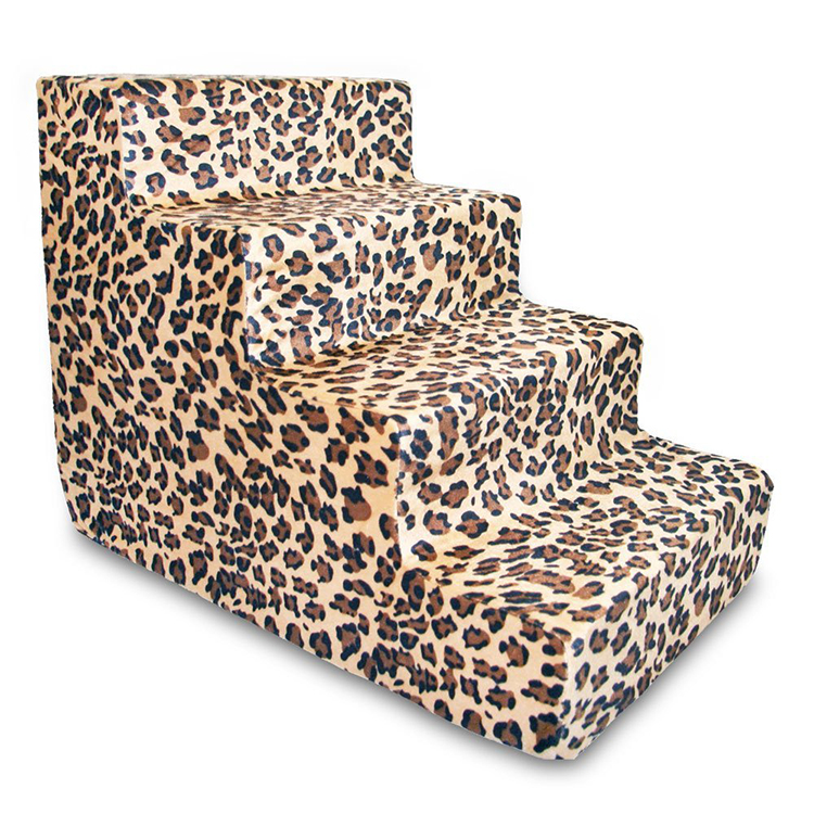 Memory Foam Pet Stairs with Removable Leopard Print Cover