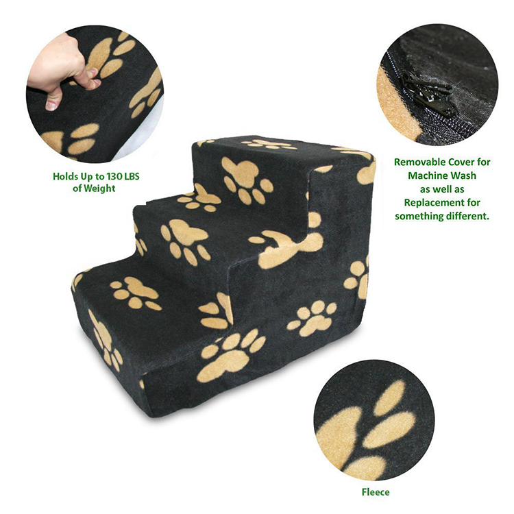 High Quality Memory Foam Pet Stairs with Removable Fleece Cover 
